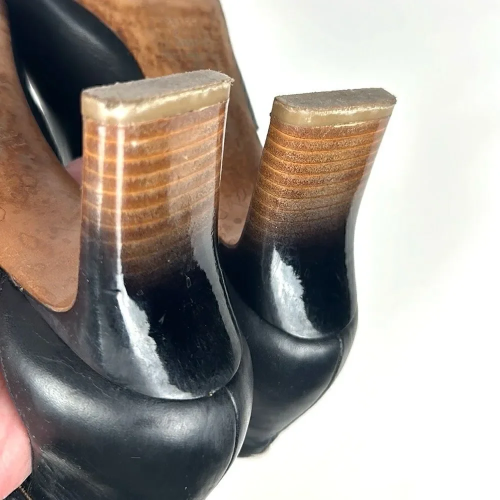 Maison Martin Margiela Black Leather Ombre Heels Open Toe Side Buckle Italy 39